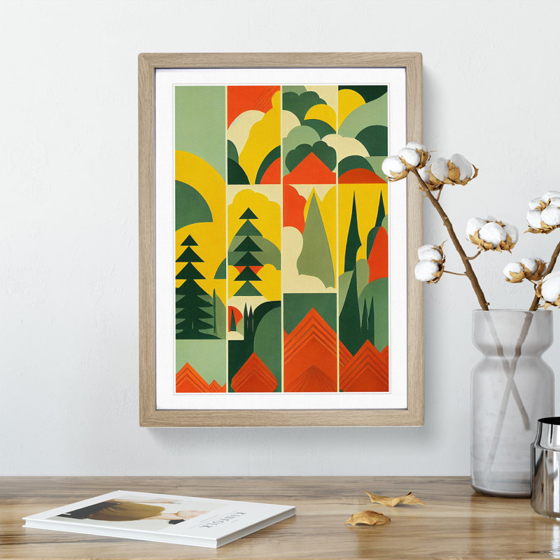 Retro Forest - Framed Print, 64cm H x 46cm W x 2cm D, Oak Framed