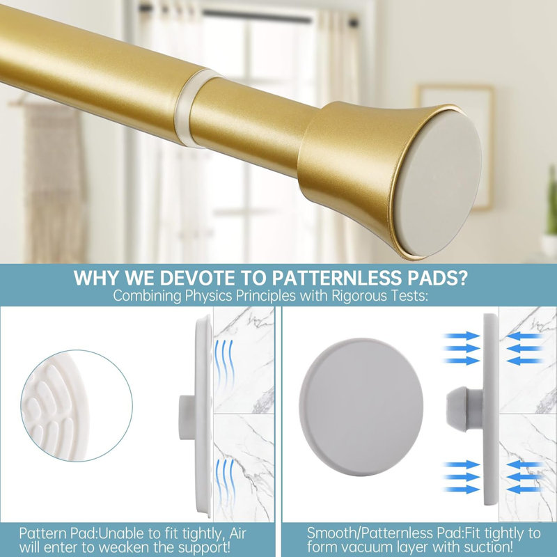 Tringle de rideau de douche Gold Tension - Tringle de douche réglable à ressort sans ressorts avec patins en caoutchouc antidérapants, diamètre robuste de 7/8 po pour la salle de bain, la cuisine ou la fenêtre