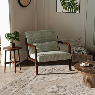 Chaise d'appoint en velours côtelé avec pieds en bois
