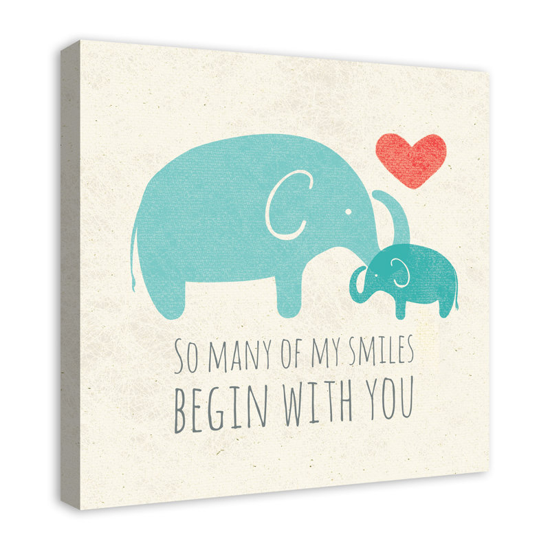 Art sur toile sourires éléphants Maylie, H 16 po x l 16 po x P 1,25 po