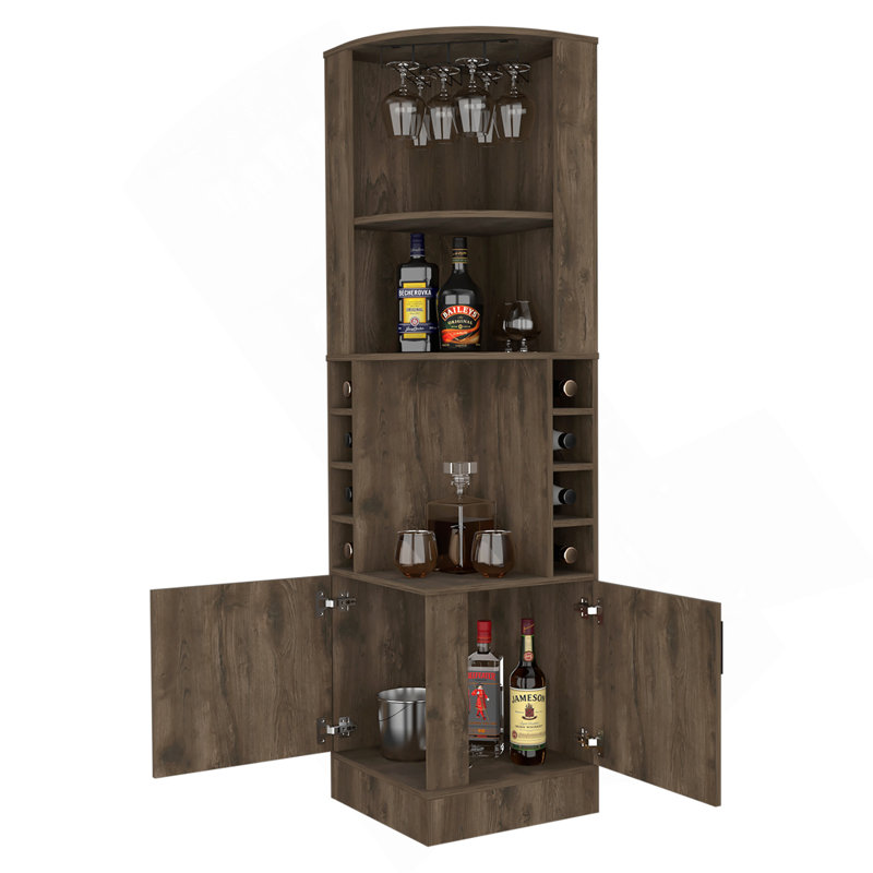 Armoire de bar 8 tablettes à 2 bouteilles brun foncé, Marron foncé