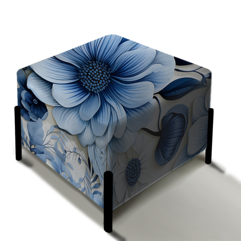 Aquarelle bleue excentrique à motif floral II - repose-pieds carré floral