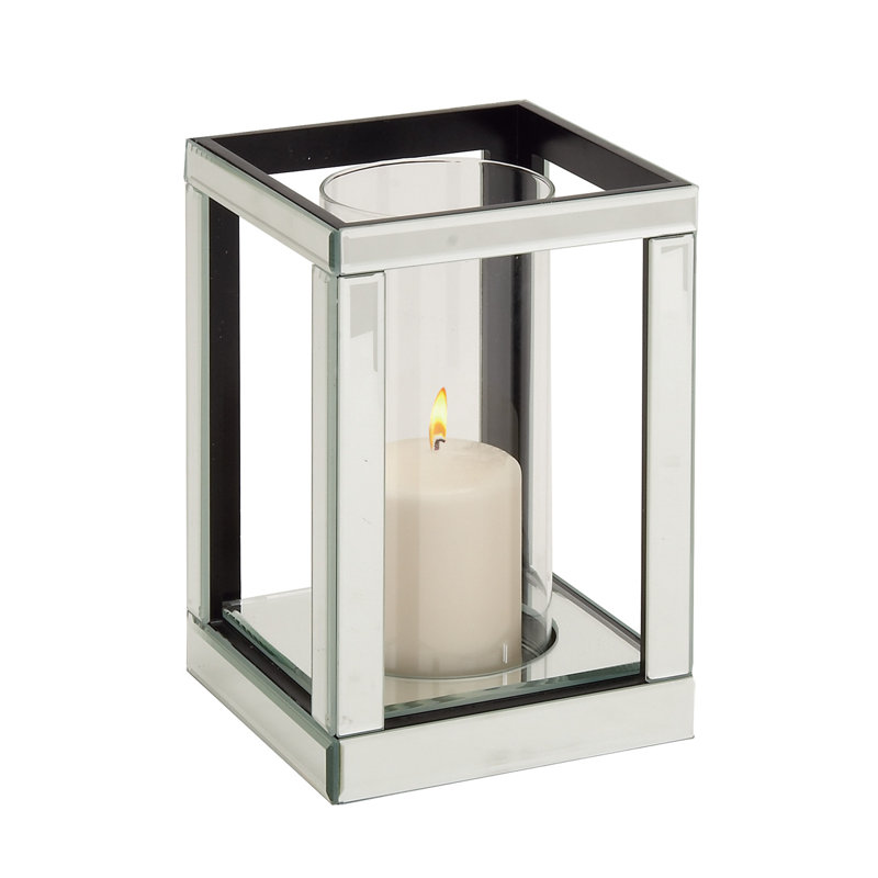 10" Silver Mirrored Glass Hurricane Candle Holder