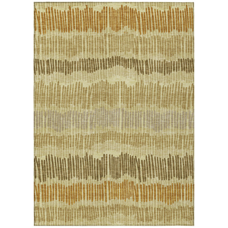 Tapis intérieur lavable rayé brun et gris doré 3 pi x 5 pi