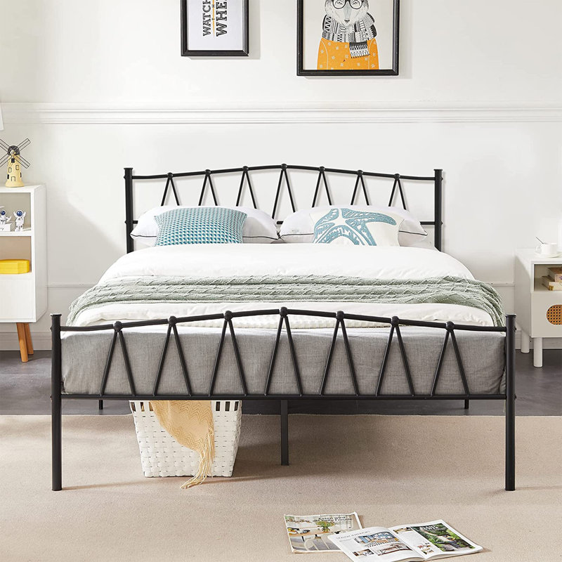Sturdy Metal Platform Queen Size Bed Frame with Headboard, 13.7" Under-Bed Storage, Easy Assembly, No Box Spring Needed