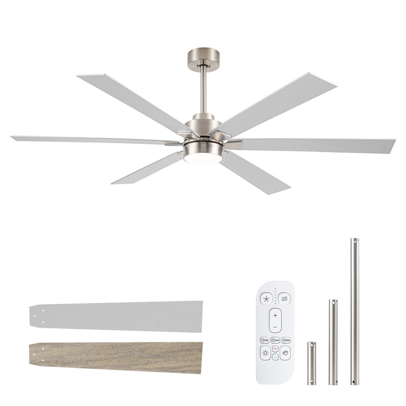 Modern Industrial Ceiling Fans With Lights, Large Ceiling Fan With Quiet Dc Motor, 6 Reversible Dual-color Blades With High Cfm, 6-speed Remote Control, Indoor/outdoor Ceiling Fan For Patio/porch/garage/shop