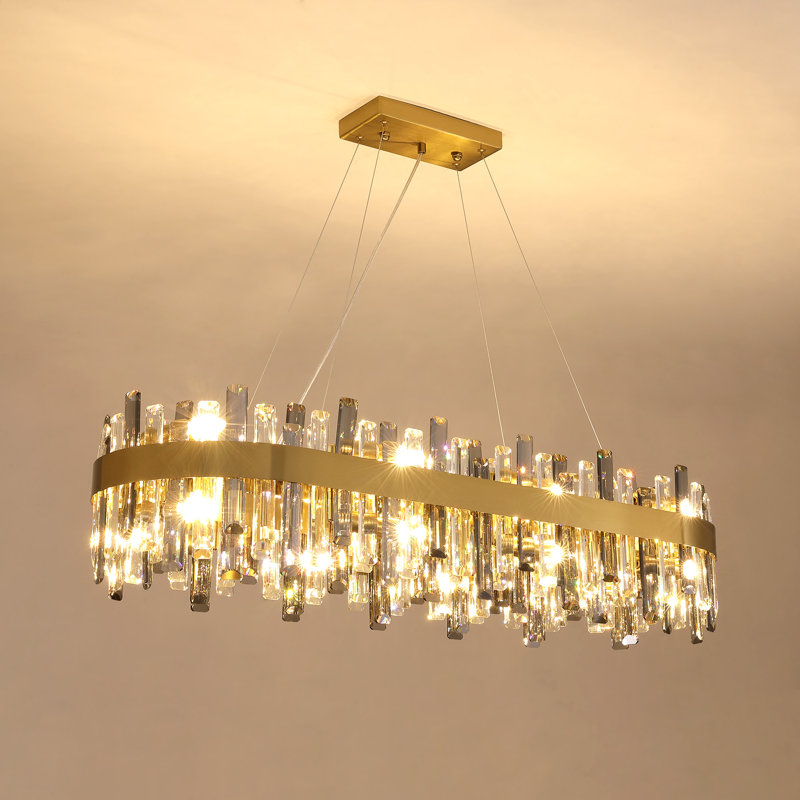 Lustre rectangulaire à intensité variable 16 lumières en cristal transparent et gris
