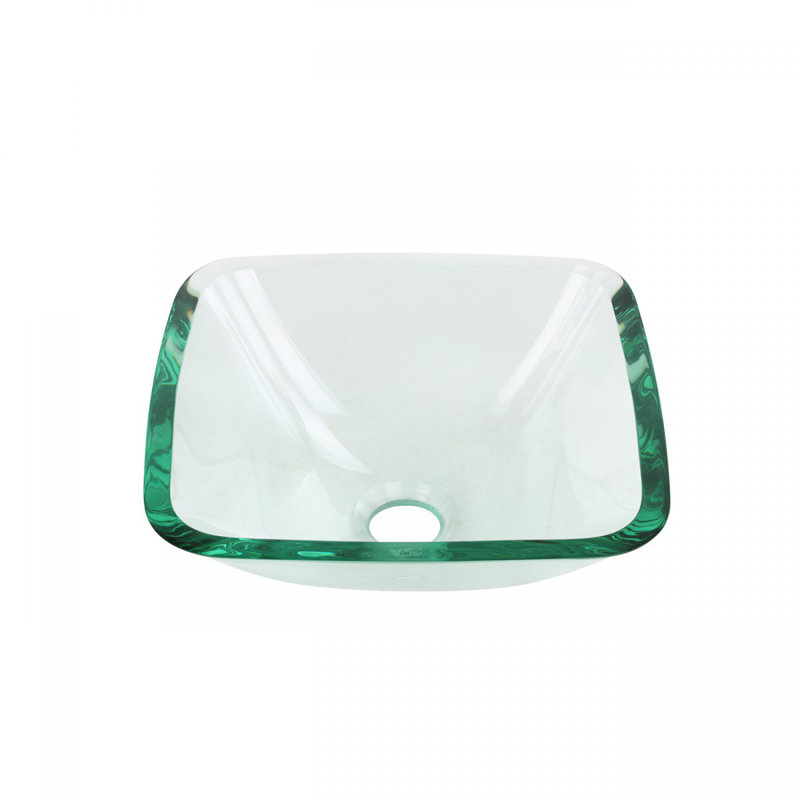 Clear Tempered Glass Square Vessel Sink Set with Drain