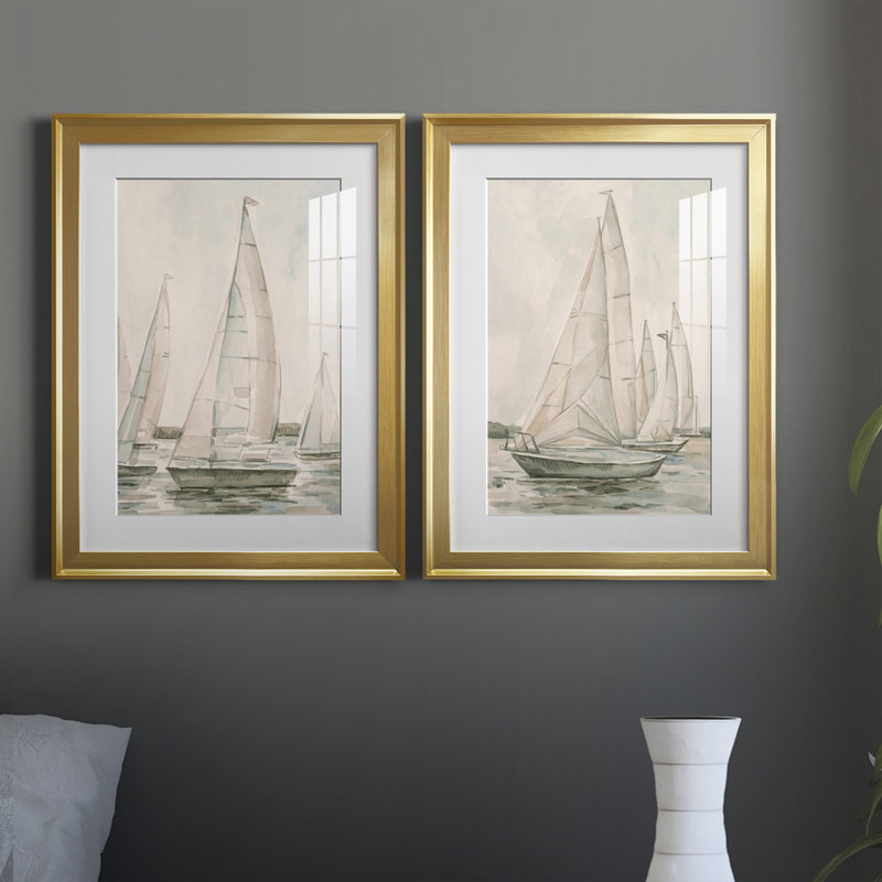 «Sail Scribble I», reproduction encadrée de qualité supérieure, prête à être accrochée, H 30,5 po x l 45 po x P 1 po, Blanc