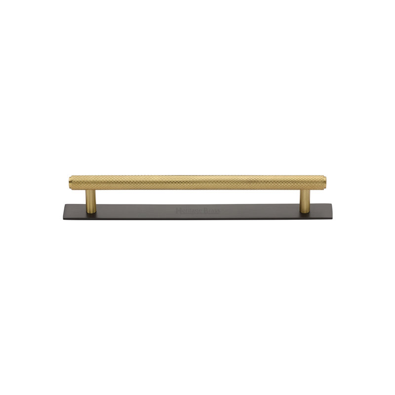 Heritage Brass Heritage Cabinet Pull Knurled Design with Plate, Matt Bronze/Satin Brass, 9.6cm