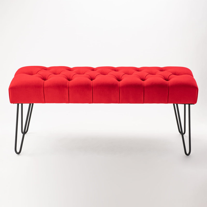 Velvet Upholstered Bench, H40 x W45 x D35cm, Red