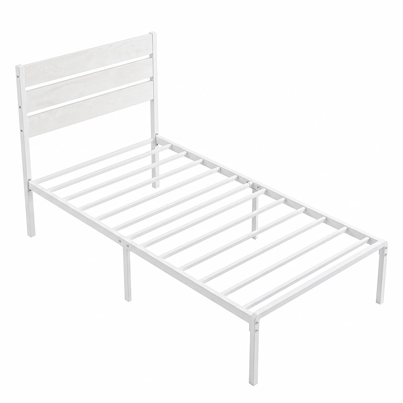 Lit Kempst de 42,5 po avec tête de lit en bois rustique rétro, Simple, White