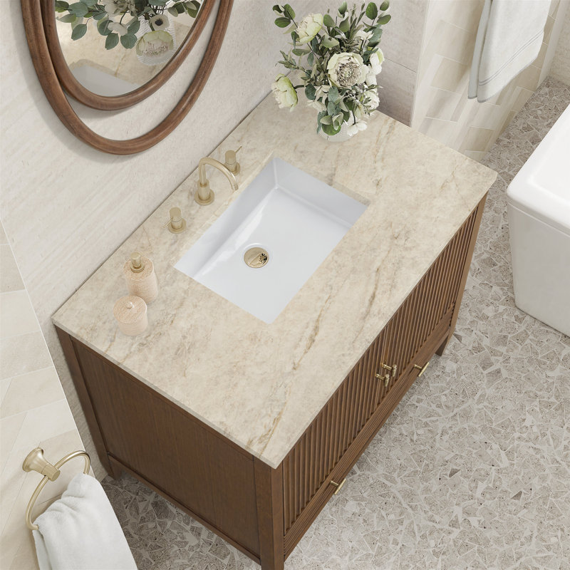 Myrrin 36'' W Single Vanity, Mid-Century Walnut, Tajnar Eclos, 8" Widespread