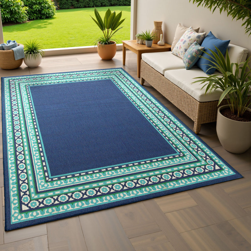 Deltana Teal/Blue/Green/White Indoor / Outdoor Area Rug, Rectangle 5'3" x 7'6"