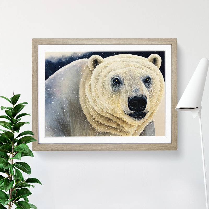 Extraordinary Polar Bear 1 Piece Single Picture Frame Wall Art, 46cm H x 64cm W x 2cm D, Oak Framed