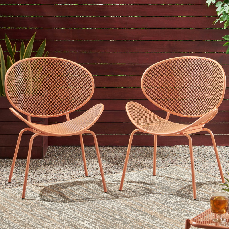 Curvaceous Shell Chairs (2), 24.58"W X 34.61"H, Powder-Coated Iron, Orange Iron Chair Pair Orange, Rounded