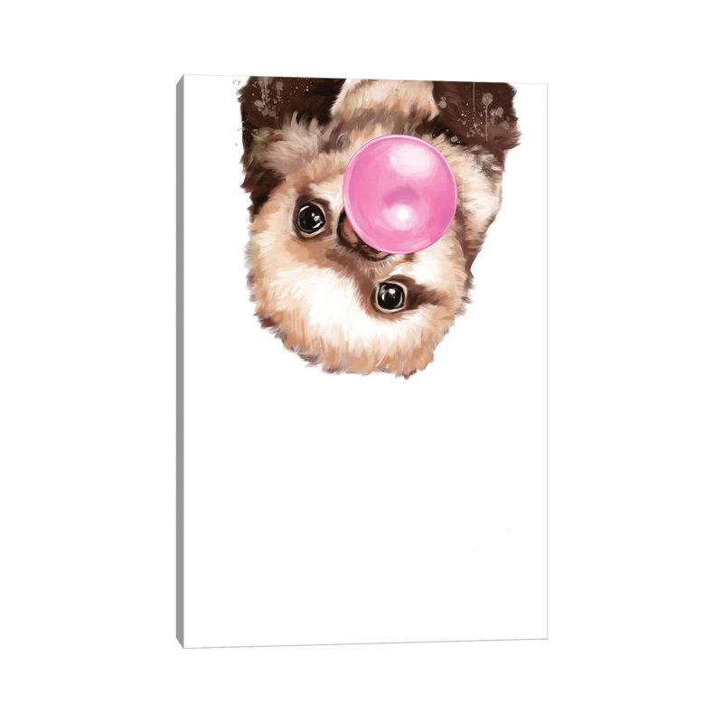 Baby Sloth Blowing Bubble Gum by Big Nose Work - Wrapped Canvas Print, 20.32 cm H x 30.48 cm W