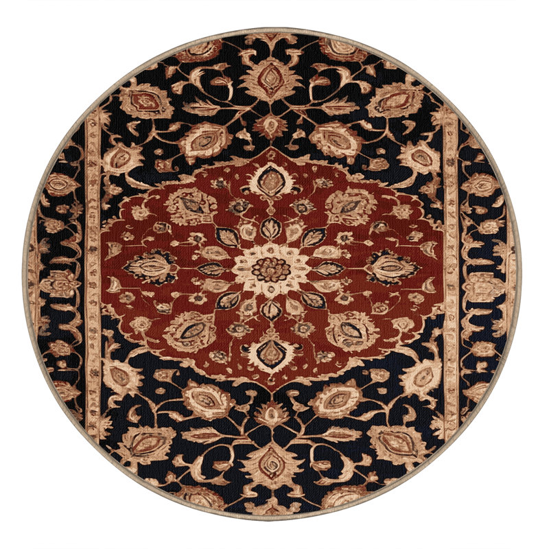 Machine Washable Persian Brown Area Rug, Round 3'