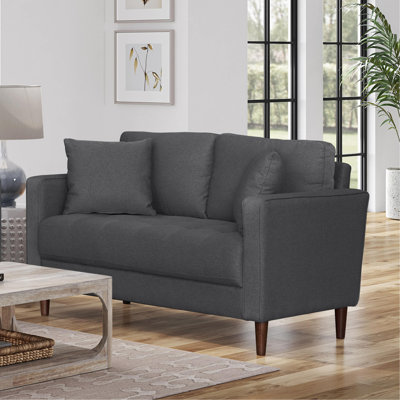 Causeuse contemporaine en tissu gris avec coussin capitonné et capitonné