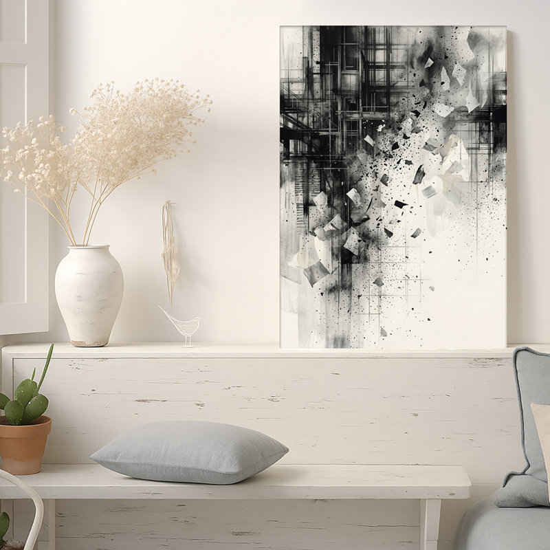 Toile abstraite noire et blanche, 40"H x 28"W