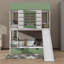 Lit superposé simple au-dessus d'un lit simple avec une conception de maison, avec une glissade transformable et un lit gigogne