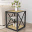 Ensemble de 2 tables de chevet modernes pour chambre et salon, de style industriel, avec dessus en verre trempé et bois naturel. Organiseur à plusieurs niveaux stable et peu encombrant, offrant un rangement compact.