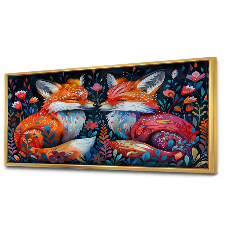 Cowart - Renard, art mural animal, Cadre flottant doré, H 28 po x l 60 po