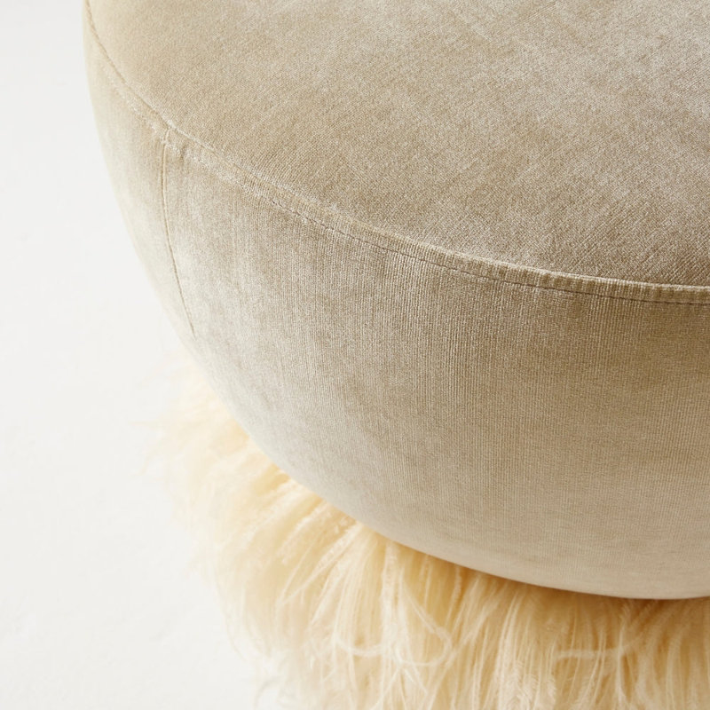 Ostrich Fluff Ottoman - Round - Small (60cm) - Porcelain / Cream