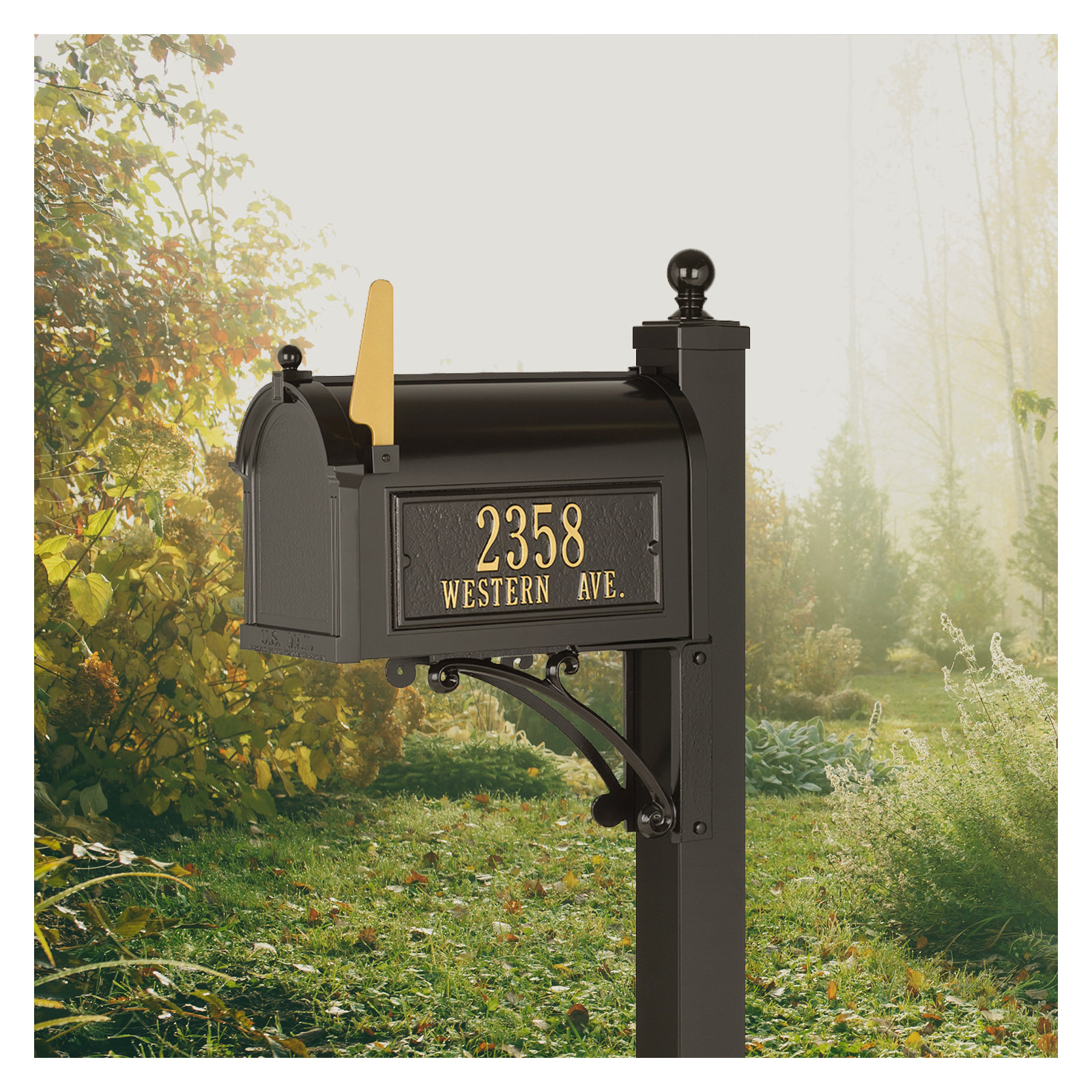 Deluxe Package Post Mounted Mailbox, Black, Yes