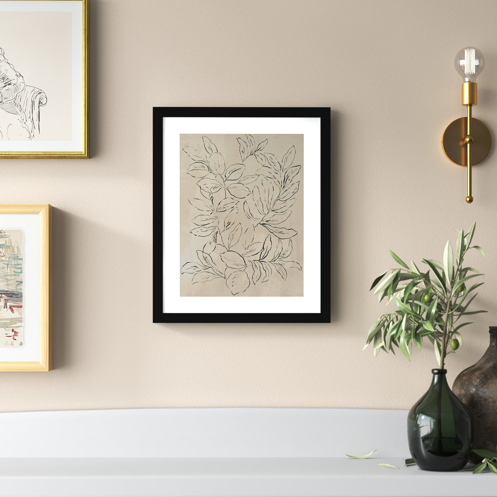 Kimbell "Outlined Leaves II" Print, Black, 17.5" H x 14.25" W