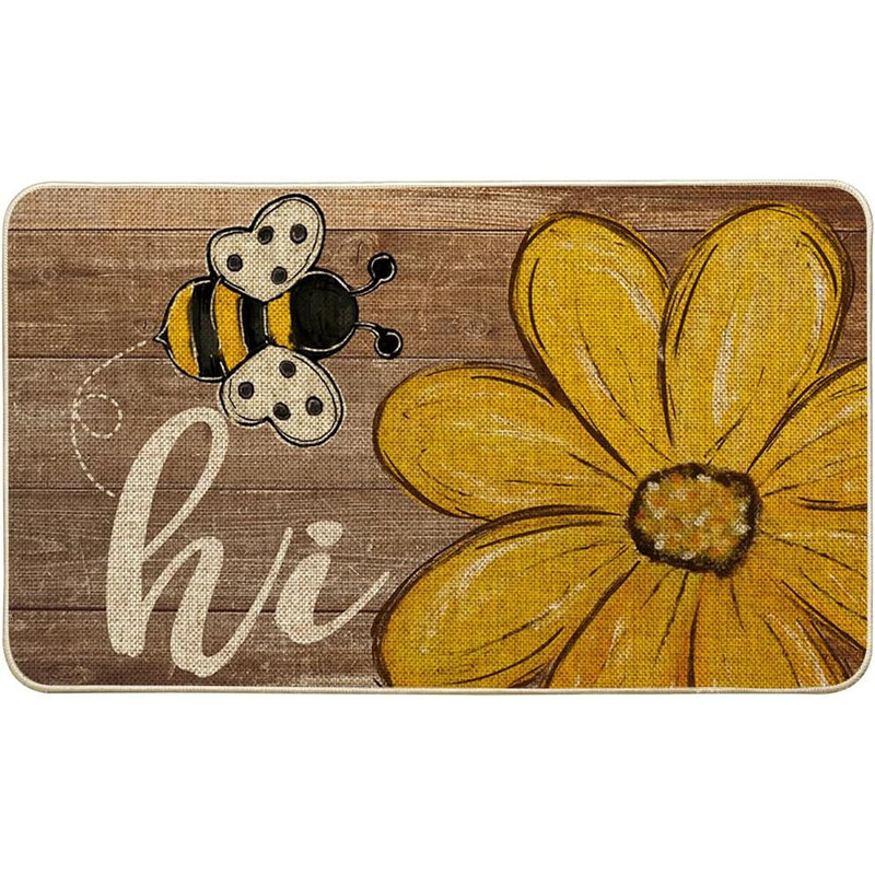 Bee Daisy Doormat - Multi - Low-Profile Indoor/Outdoor Spring/Summer Rug