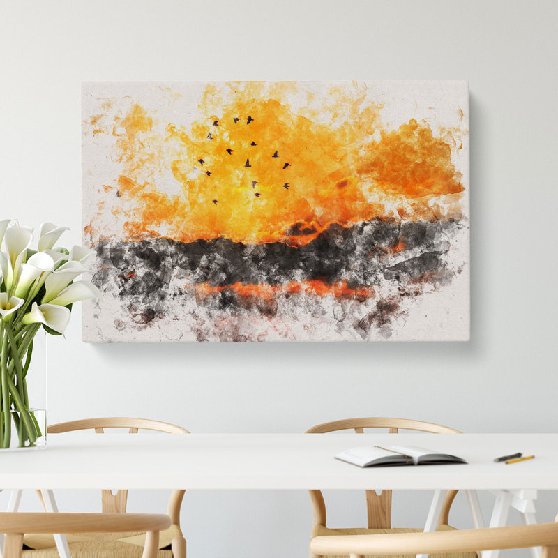 Birds and Orange Sunset - Wrapped Canvas, 60cm H x 91cm W x 3cm D
