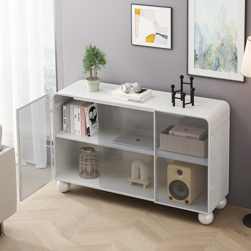 47.25"Glass Storage Cabinet Floor-to-ceiling for Kitchen, White