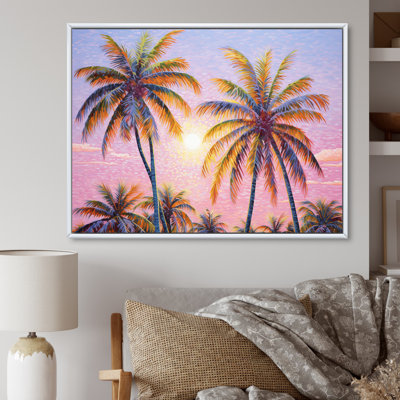 «Rose Radiance Sunset Palm Trees II», reproduction sur toile