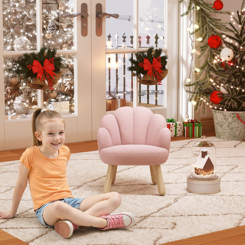 Flower Kids Chair With Solid Wood Legs, Pink