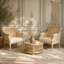 Fauteuil d'appoint français avec cadre en bois et revêtement en lin, patiné-478960862