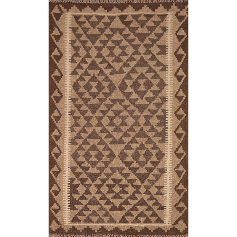 Tapis oriental brun en laine Kilim 3 x 5