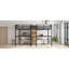 Twin Over Twin Metal Loft Bed with Double Desk and Wardrobe and Shelves with Electrical Outlet for Space Saving and Noise Reduction, woodgrain