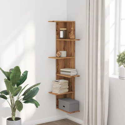  Wall Corner Shelf Artisian Oak 14.4X14.4X55.1" Engineered Wood