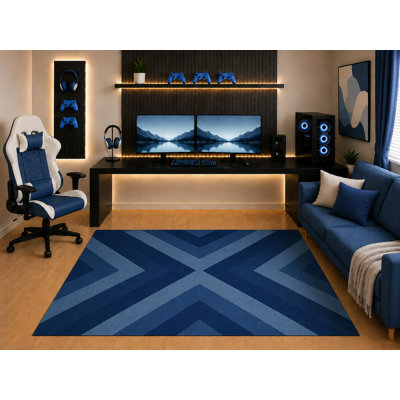 Tapis à chevrons bleu marine 5 pi x 7 pi «Ultra Léger» à motif géométrique moderne en zigzag pour garçons