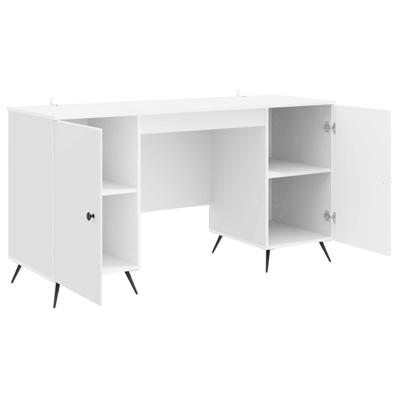  Desk With Shelf With Storage With Door Engineered Wood Furniture Set, High Gloss White
