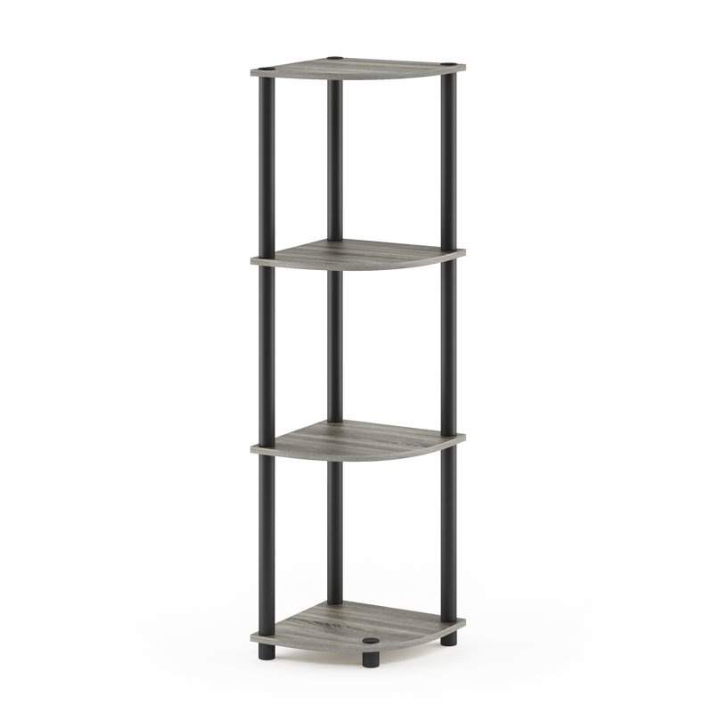 Elvin Corner Shelving Bookcase, French Oak Grey/Black Round Tubes