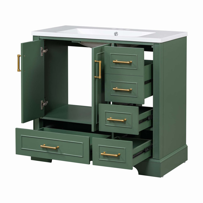 Ensemble de meuble-lavabo simple 36 po avec plateau en résine Deborra, Vert