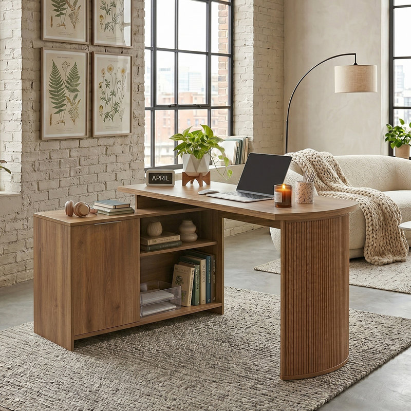 L-Shaped Credenza Desk, Montana Oak