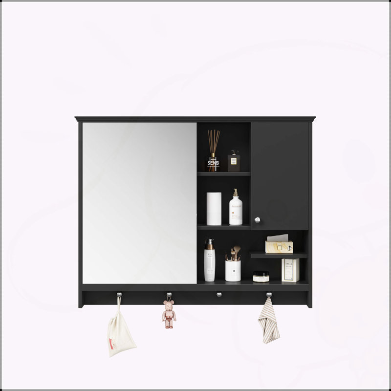 Armoire de salle de bain murale polyvalente avec tablettes réglables et porte miroir pour un rangement amélioré, Noir