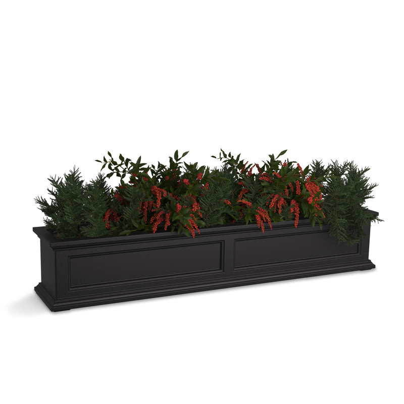 Bac à fleurs pour fenêtre en résine avec réservoir d'eau Anastasiya, H 10,8 po x l 60 po x P 11 po, Noir