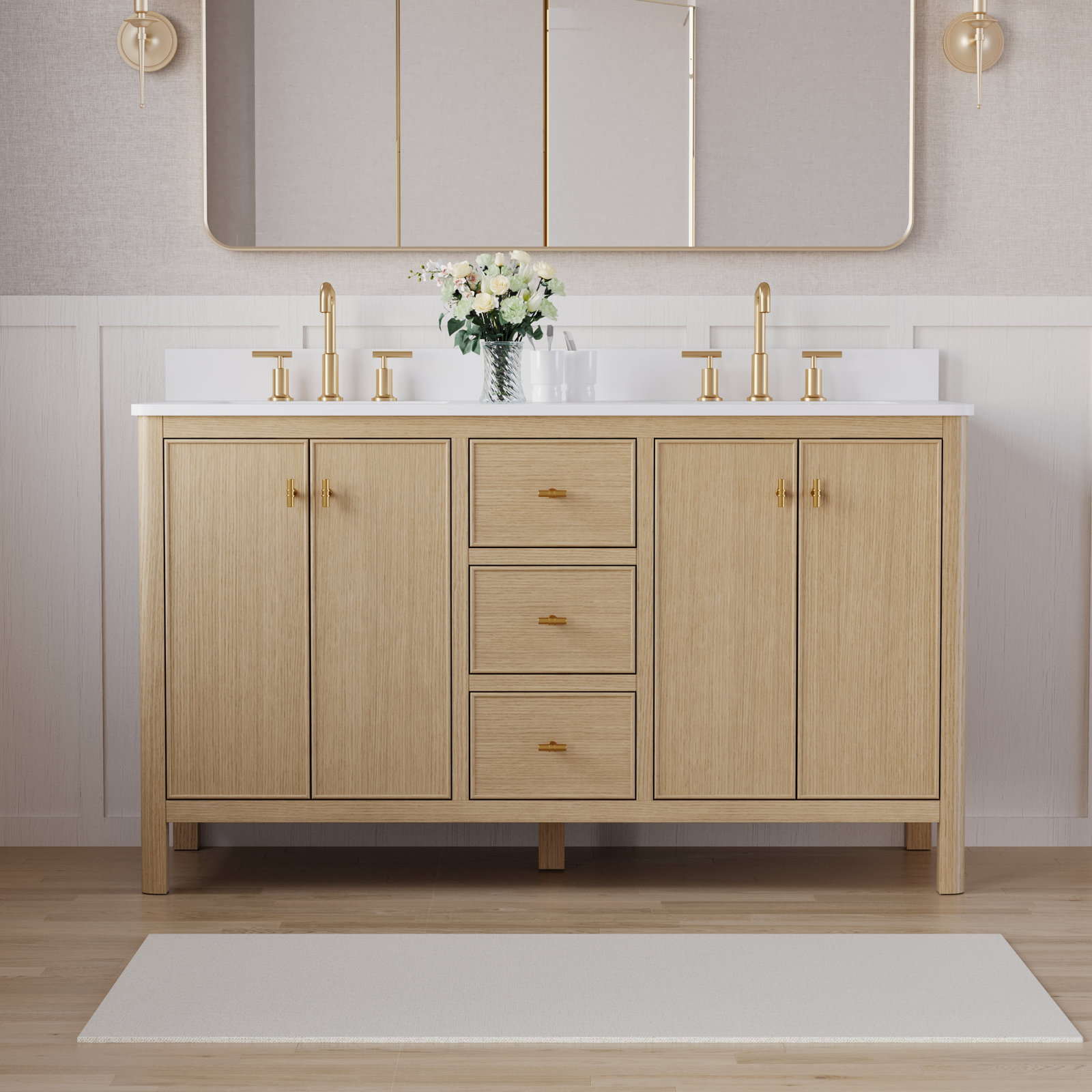 Kingsley 60" Oak Double Bathroom Vanity