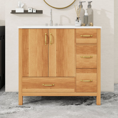 Meuble-lavabo en bois avec lavabo, tiroir divisé, tiroirs de rangement et tablette réglable