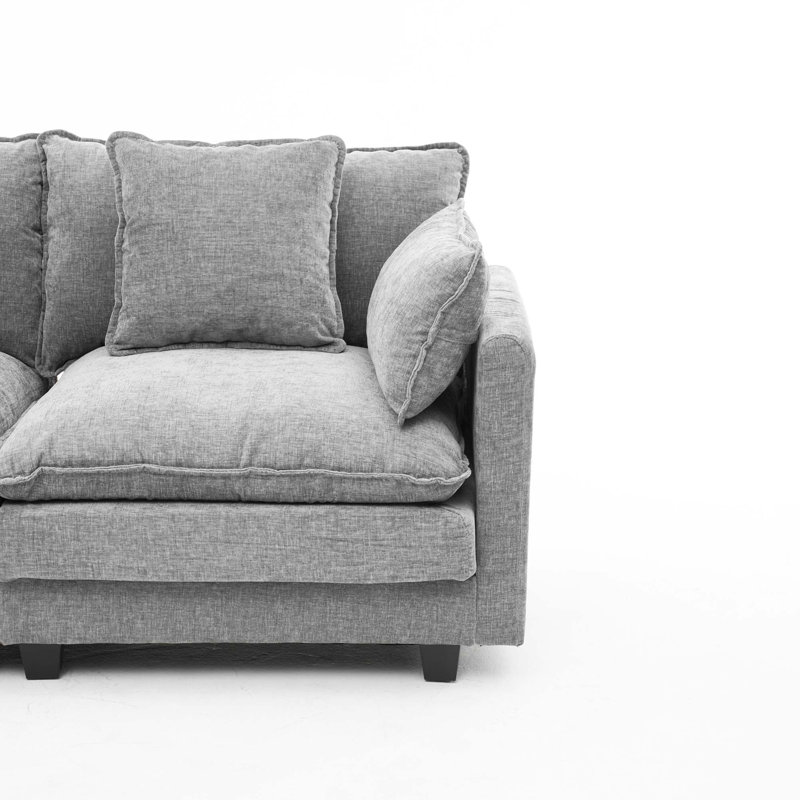 Canapé en L polyvalent avec repose-pieds mobile, Tissu - Gris