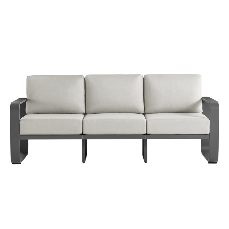 78’’ Wide Aluminum Outdoor Patio Sofa With Cushions, Light Gray Cushion/Black Frame